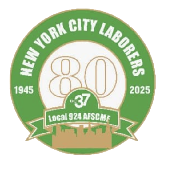 A green and white logo with the words new york city laborers 8 0 th anniversary.